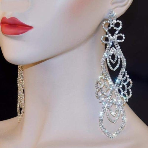 Rhinestone Long Dangle Earrings - SexyBling