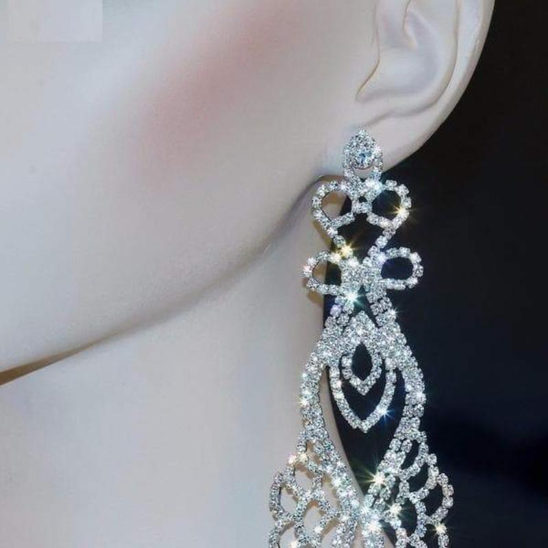 Rhinestone Long Dangle Earrings - SexyBling