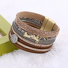 Load image into Gallery viewer, Multilayered Rhinestone Magnetic Leather Bracelets - SexyBling