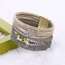 Load image into Gallery viewer, Multilayered Rhinestone Magnetic Leather Bracelets - SexyBling
