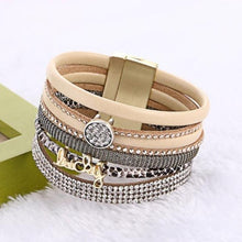 Load image into Gallery viewer, Multilayered Rhinestone Magnetic Leather Bracelets - SexyBling
