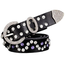 Load image into Gallery viewer, Rhinestone Stud Leather Bling Belt - SexyBling