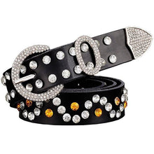 Load image into Gallery viewer, Rhinestone Stud Leather Bling Belt - SexyBling