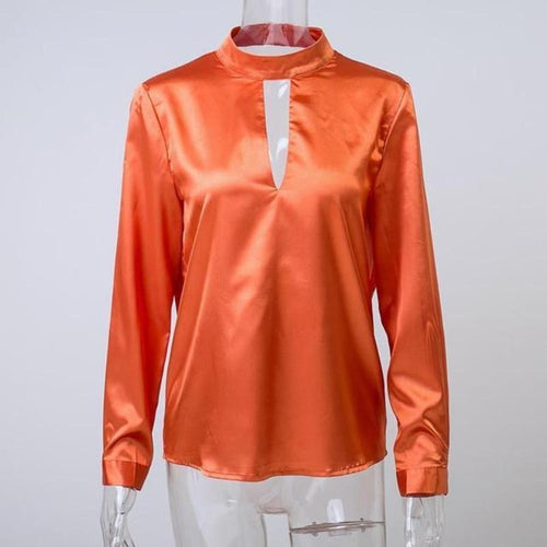 Satin Crew Neck Blouse - SexyBling