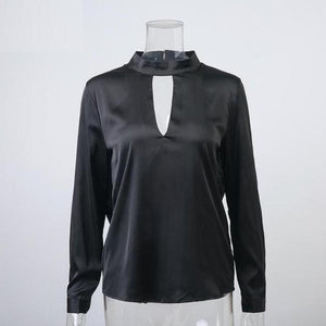 Satin Crew Neck Blouse - SexyBling