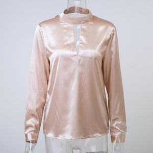Satin Crew Neck Blouse - SexyBling