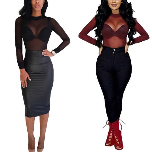 See Through Long Sleeve Mesh Top - SexyBling