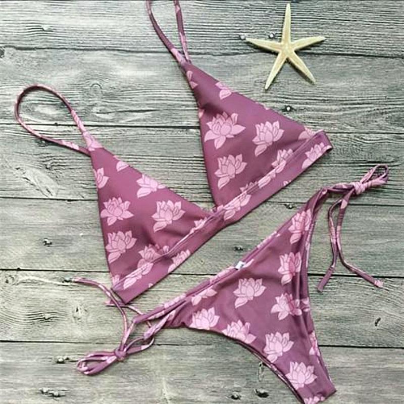 Sexy Floral Print Bandage Bikini - SexyBling