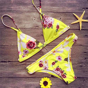 Sexy Floral Print Bandage Bikini - SexyBling