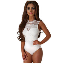 Load image into Gallery viewer, Sexy High Neck Lace Bodycon Playsuit - SexyBling