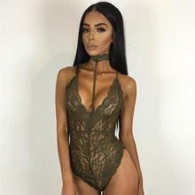 Load image into Gallery viewer, Sexy Lace Choker Plunge Bodysuit - SexyBling