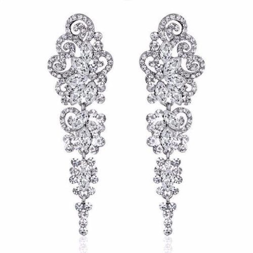 Silver Crystal Long Earrings for Women - SexyBling