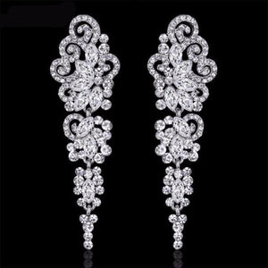 Silver Crystal Long Earrings for Women - SexyBling