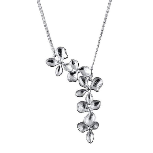 Silver Flower Orchid Flower Necklace - SexyBling