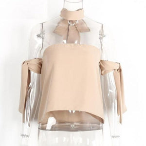 Slash Neck Backless Blouse - SexyBling