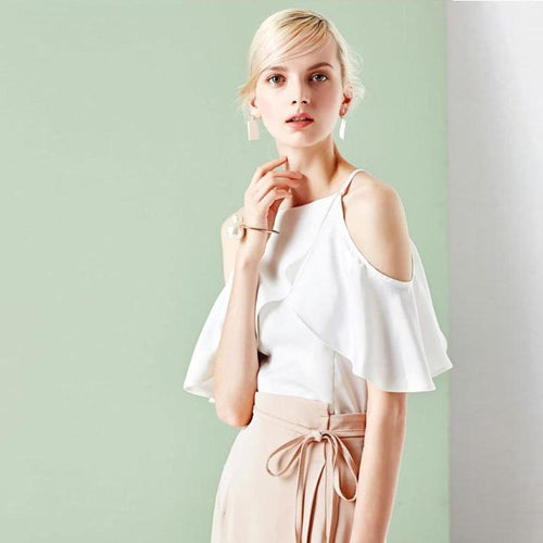 Sleeveless Ruffle Blouse With Halter Neck - SexyBling