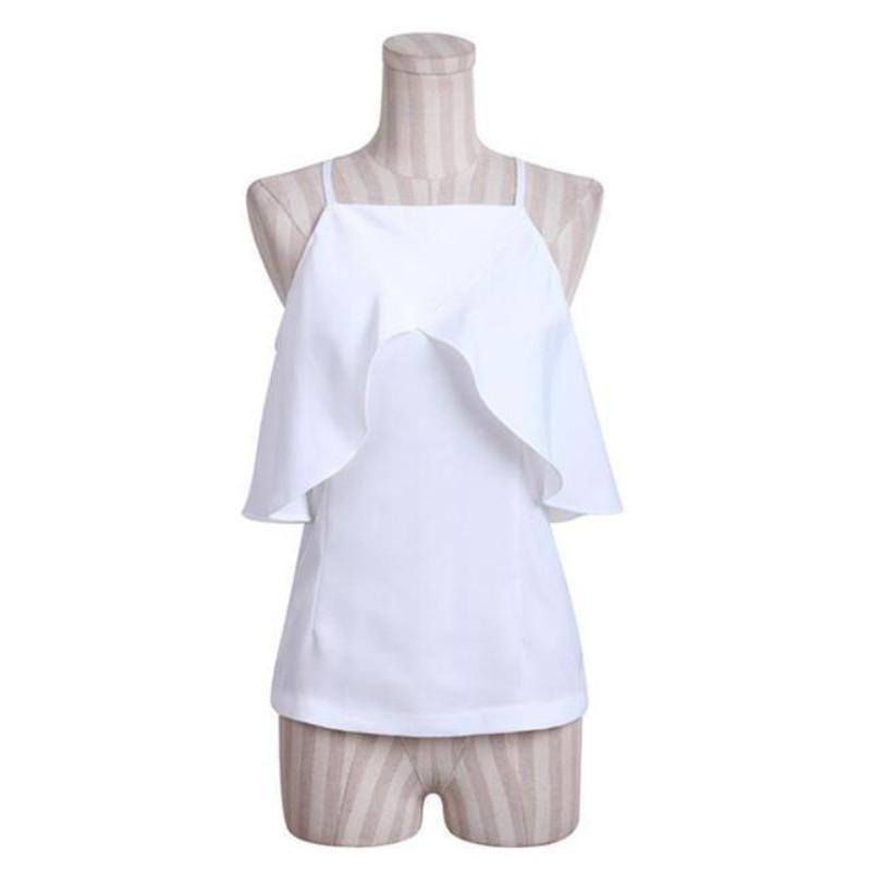 Sleeveless Ruffle Blouse With Halter Neck - SexyBling