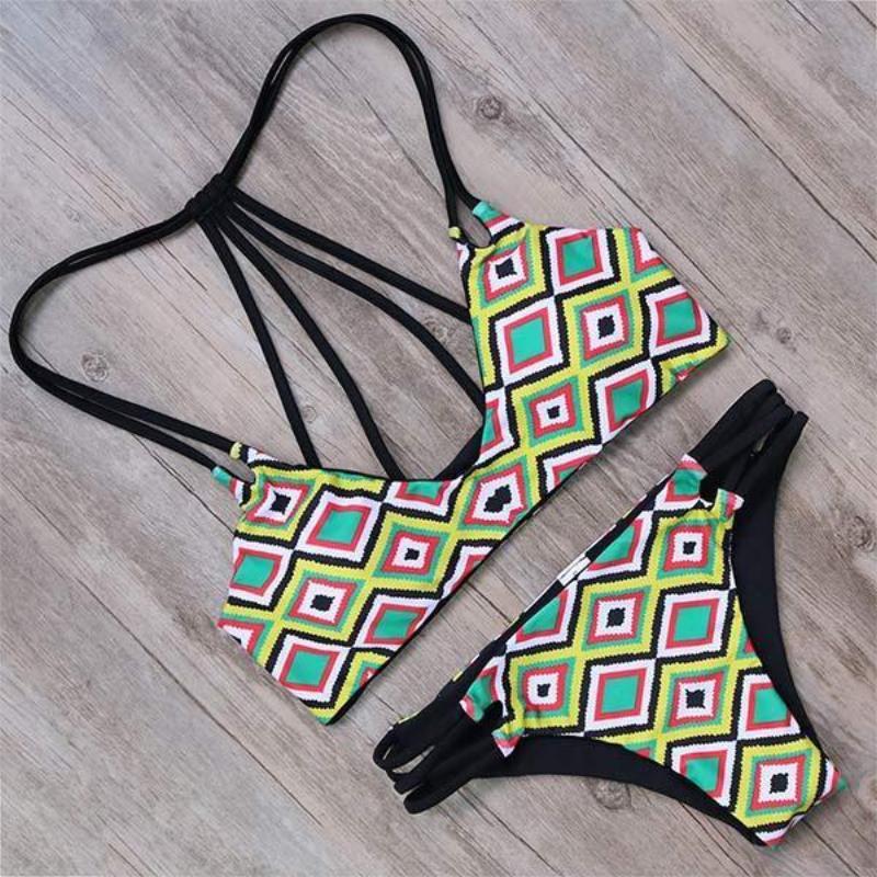 Strappy Halter Bikini With Cut Out Bikini Bottom - SexyBling