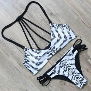 Strappy Halter Bikini With Cut Out Bikini Bottom - SexyBling