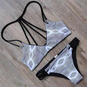 Strappy Halter Bikini With Cut Out Bikini Bottom - SexyBling