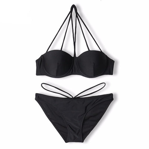 Strappy Halter Top Bikini With Underwire Support - SexyBling