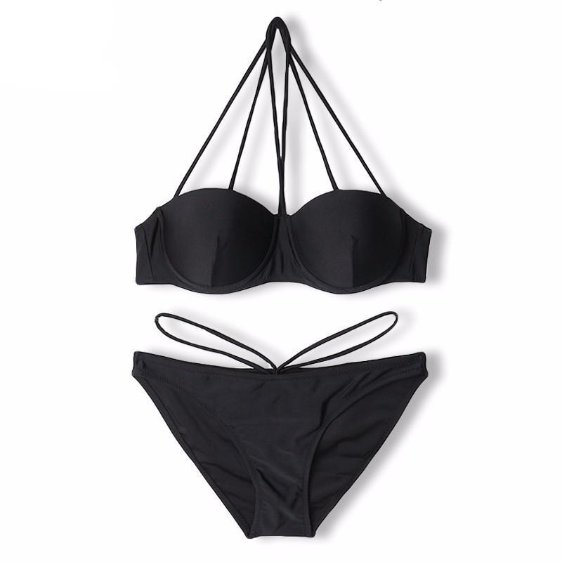 Strappy Halter Top Bikini With Underwire Support - SexyBling