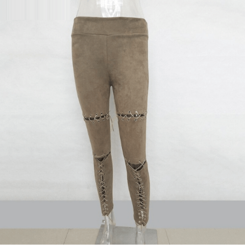 Stretchy Suede Lace Up Pants - SexyBling