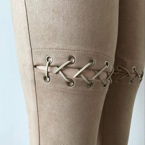 Stretchy Suede Lace Up Pants - SexyBling