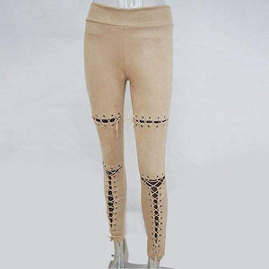Stretchy Suede Lace Up Pants - SexyBling