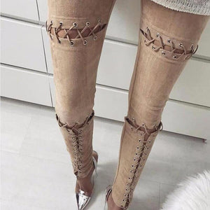 Stretchy Suede Lace Up Pants - SexyBling
