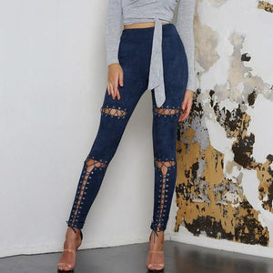 Stretchy Suede Lace Up Pants - SexyBling