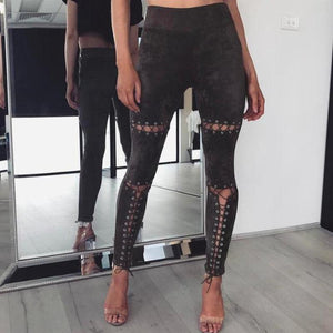 Stretchy Suede Lace Up Pants - SexyBling