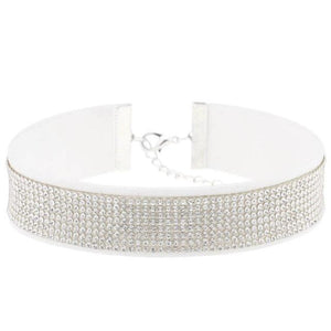 Stylish Leather Rhinestone Choker Necklace - SexyBling