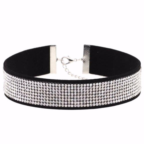 Stylish Leather Rhinestone Choker Necklace - SexyBling
