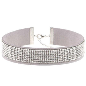 Stylish Leather Rhinestone Choker Necklace - SexyBling
