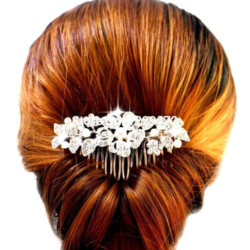 Leaf Butterfly Tiara Silver Plated Crystal Hair Pin - SexyBling