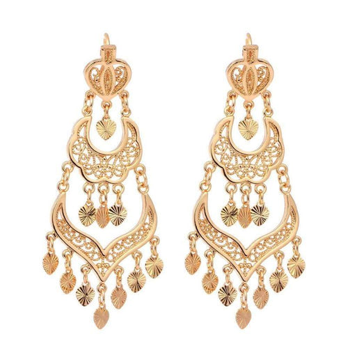 Tripe Layer Golden Chandelier Earrings - SexyBling