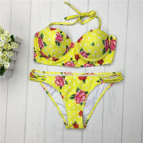 Tropical Print Bandage Bikini - SexyBling
