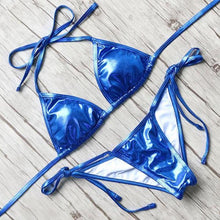 Load image into Gallery viewer, Two Piece Metallic Bikini Swimwear With Side Tie - SexyBling