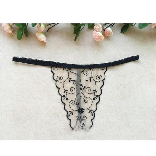 Floral Embroided Sheer Mesh T Back Underwear - SexyBling