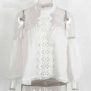 White Off The Shoulder Lace Blouse - SexyBling