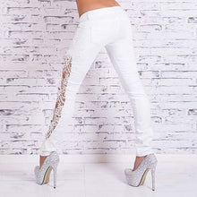Load image into Gallery viewer, White Women Jeans With Lace Sides - SexyBling