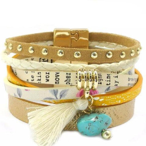 Stylish Leather Strap Charm Bracelet - SexyBling