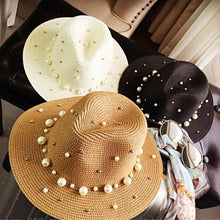 Load image into Gallery viewer, Women Straw Sun Hat With Pearls - SexyBling