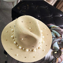 Load image into Gallery viewer, Women Straw Sun Hat With Pearls - SexyBling