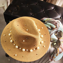 Load image into Gallery viewer, Women Straw Sun Hat With Pearls - SexyBling