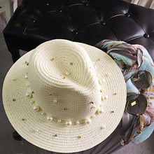 Load image into Gallery viewer, Women Straw Sun Hat With Pearls - SexyBling