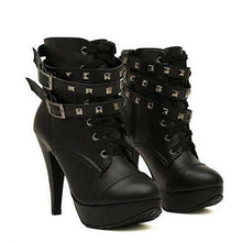 Load image into Gallery viewer, Women's High Heel Lace Up Boots With Leather Straps - SexyBling
