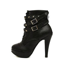 Load image into Gallery viewer, Women's High Heel Lace Up Boots With Leather Straps - SexyBling