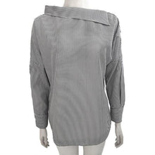 Load image into Gallery viewer, Women&#39;s Long Sleeve Striped Blouse Curved Collar - SexyBling